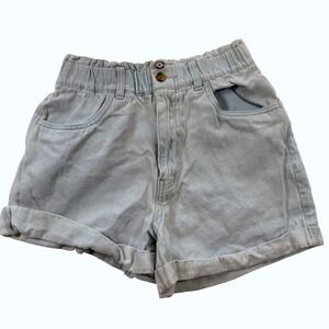 Forever 21 Light Wash Denim Paperbag Shorts Elastic Waist Blue Size 25